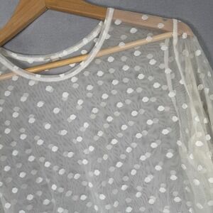 Comfy USA Sheer Tunic Top Polka Dot Mesh Long Sleeve